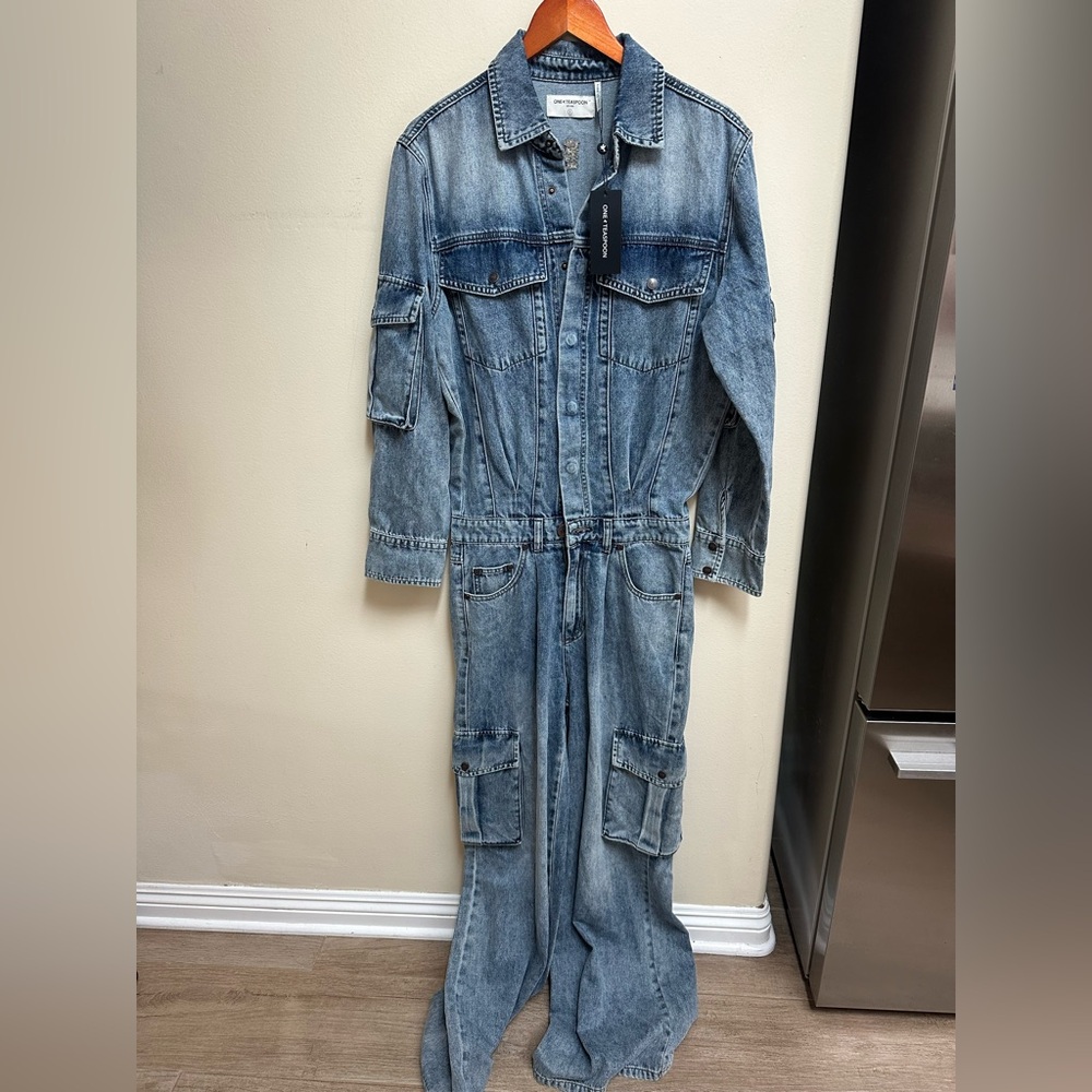 NWT One Teaspoon Blue Blossom Cargo Trucker Overall Jeans Free People
